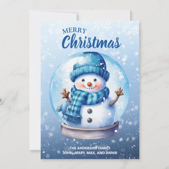 God Jul Blå Vit Snöman Julkort (Framsida)