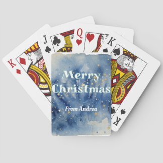god jul blå vita stjärnor akvarell gul casinokort