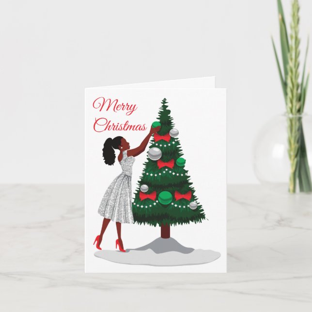 God jul Black African American Woman Anteckningskort (Framsida)