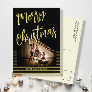 God jul Black and Guld Photo Postcard Inbjudningar
