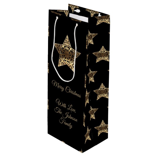 God jul Black and Guld Se Stars Mönster (Framsidan Vinklad)
