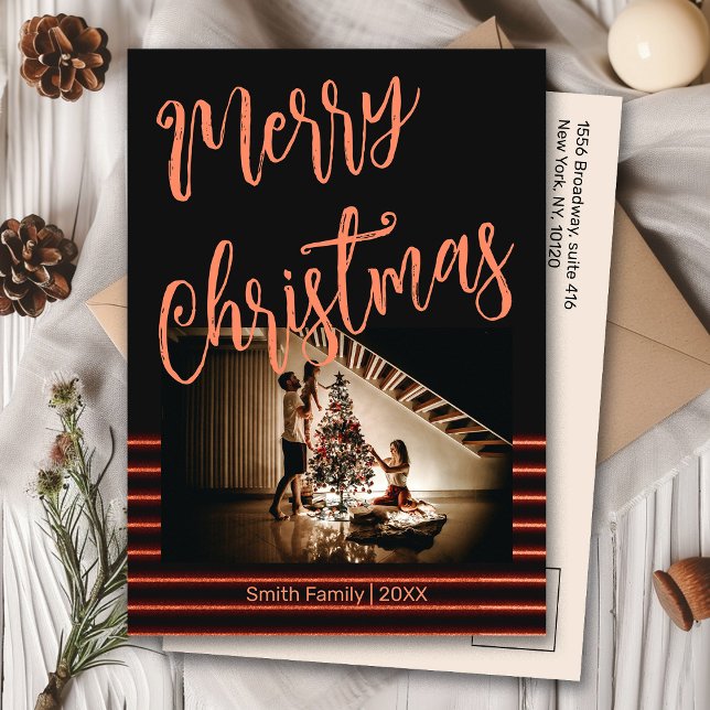 God jul Black and Red Guld Photo Postcard Inbjudningar (Skapare uppladdad)