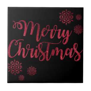 God jul Black and Red Snowflake Typography Kakelplatta