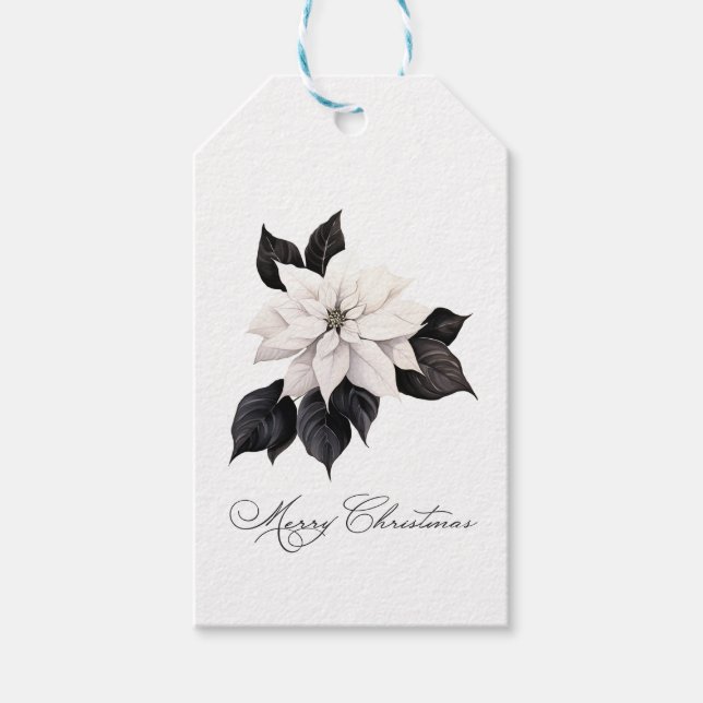 God jul Black and white Poinsettia Presentetikett (Framsidan)