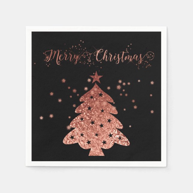God jul Black Background Rosa Faux foil Pappersservett (Framsidan)