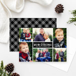 god jul Black Buffalo Play Photo Collage Julkort<br><div class="desc">Ett enkelt och modernt julkort i stil innehåller sex (6) foton,  en anpassningsbar Julhälsningar och en grått- och buffelcheck som är färgad med kol och mönster på baksidan. Foton kredit: Två fiskfotografier www.twofishphoto.com</div>
