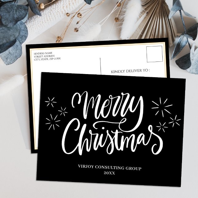 God jul Black Calligraphy Business Modern Helg Vykort (Skapare uppladdad)