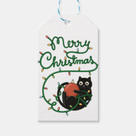 God jul Black Cat med Ornament och Ljus Presentetikett