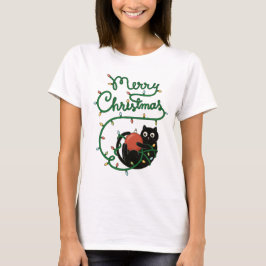 God jul Black Cat med Ornament och Ljus T Shirt