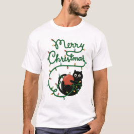 God jul Black Cat med Ornament och Ljus T Shirt