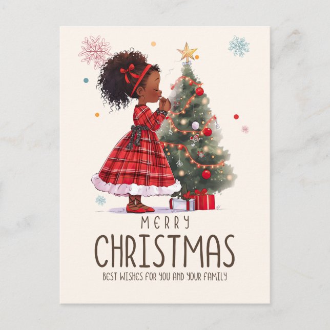 God jul Black Girl Magic Melanin Julafton Roligt Vykort (Framsida)