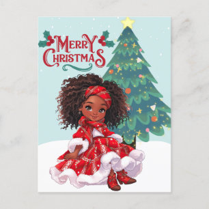 God jul Black Girl Melanin Girls Julafton Red Vykort
