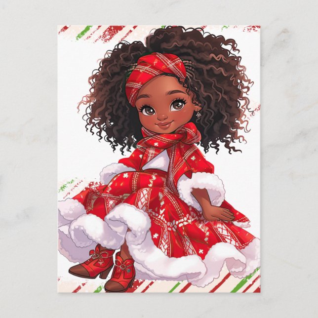 God jul Black Girl Melanin Girls Julafton Red Vykort (Framsida)
