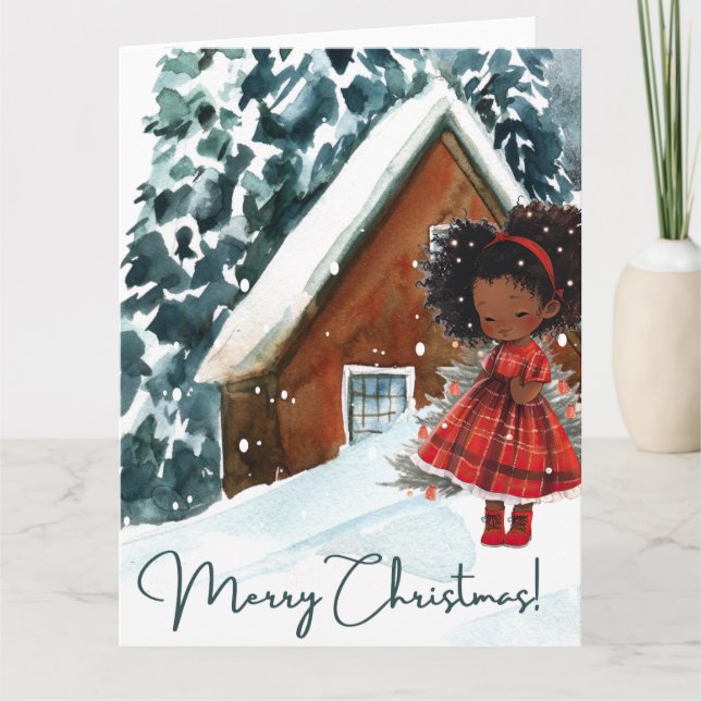 God jul Black Girl Melanin Girls Julafton Snö Kort (Framsida)