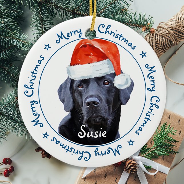 god jul Black Labrador Cute Santa Hund Julgransprydnad Keramik (Skapare uppladdad)