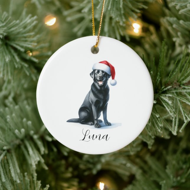 God jul, Black Labrador, Hund i Santa Hat Ornament (Träd)