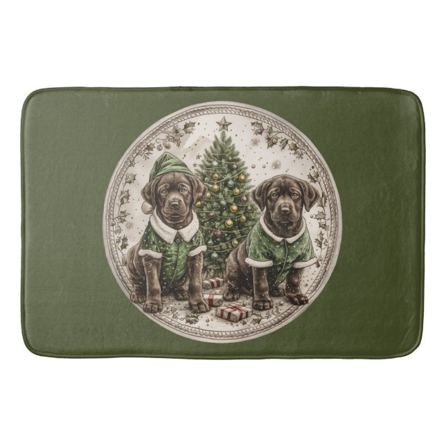 God jul Black Labrador Retriever Puppy Badrumsmatta (Framsidan)
