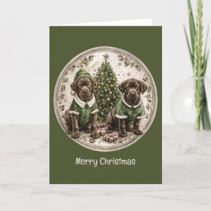 God jul Black Labrador Retriever Puppy Helgkort