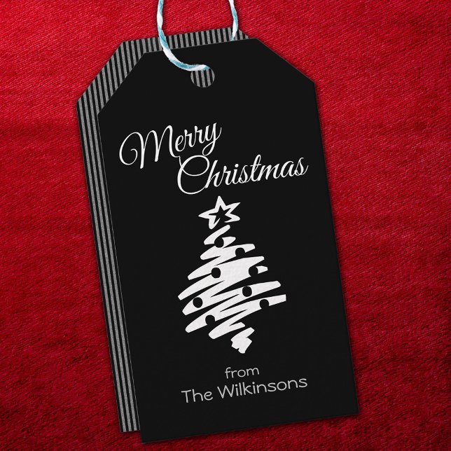 God jul Black Modern Helgdag Presentetikett (Merry Christmas Black Modern Holiday Gift Tags)