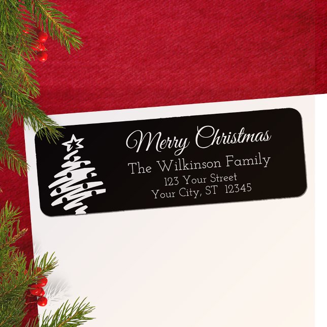 God jul Black Modern Returadress Etikett (Merry Christmas Black Modern Return Address Label)