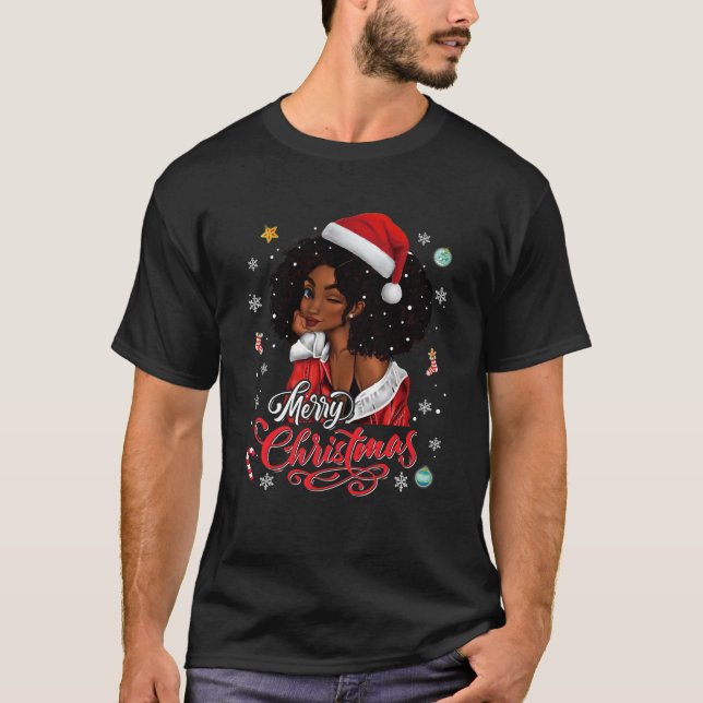 God jul Black Queen Girl African Santa Mel T Shirt (Framsida)