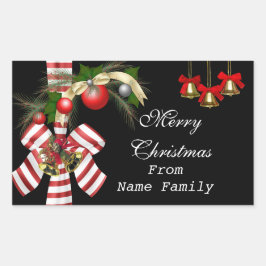 God jul Black Red Bollar Guld Julafton Party Rektangulärt Klistermärke