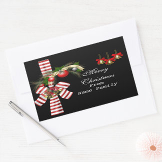 God jul Black Red Bollar Guld Julafton Party Rektangulärt Klistermärke