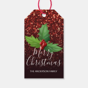 God jul Black Red Glitter HOLLY-gåva Presentetikett