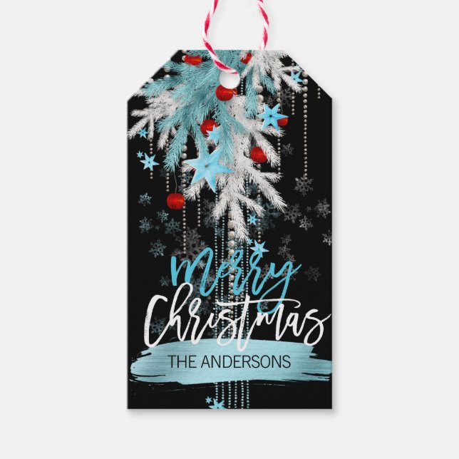 God jul Black Red Silver Blue Snö Presentetikett (Framsidan)