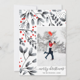 god jul Black Red Watercolor Modern Photo Julkort