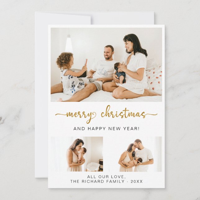 God jul Black Script 3 Collage Multi-Photo Julkort (Framsida)