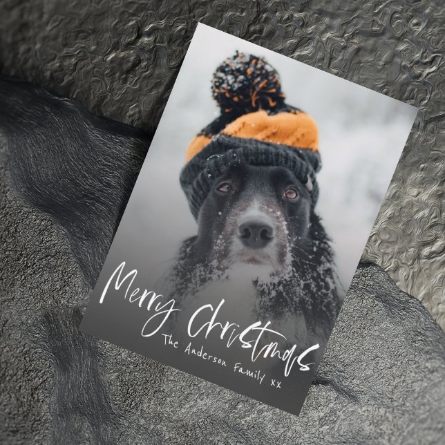 God jul Black & White Calligraphy 1 Photo Julkort (Skapare uppladdad)