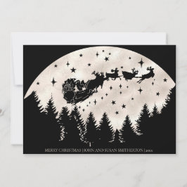 God jul Black White Santa Sleigh Reindeer Julkort