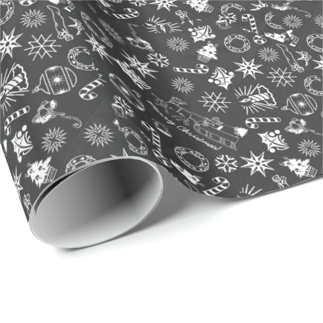 God jul Black White Santa Wandle Candle Presentpapper (Rullad Hörn)