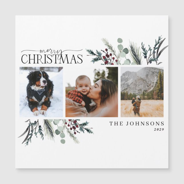 God jul Black Winter Blommigt Photo Magnet (Framsida)