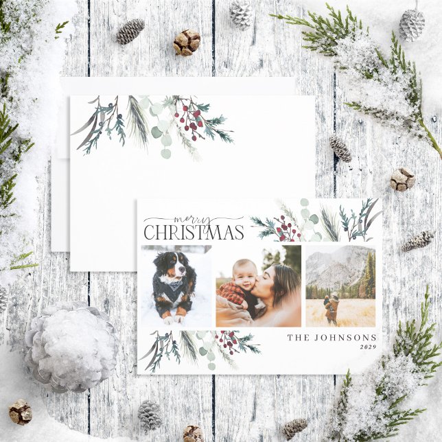 God jul Black Winter Botanical Photo Holid Julkort (Skapare uppladdad)