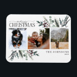 God jul Black Winter Botanical Photo Holid Magnet<br><div class="desc">Vi presenterar det botaniska Helgdag för foto-magnet i God jul Black Winter! Det här vackra kortet innehåller tre av dina favoritfoton i svartvitt, med "God jul i modern handstil och serif type duo. Kortet är dekorerat med mörk svarta, röda och desaturerade botaniska gröntar vintern, skapar det perfekten för att skicka...</div>