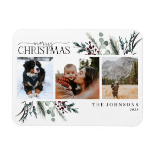 God jul Black Winter Botanical Photo Holid Magnet