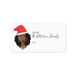 God jul, Black Woman, Red Santa Hat Adressetikett