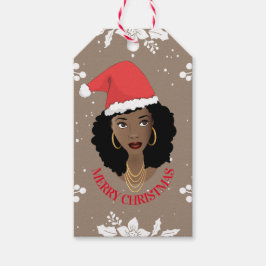 God jul, Black Woman, Red Santa Hat, Brown Presentetikett