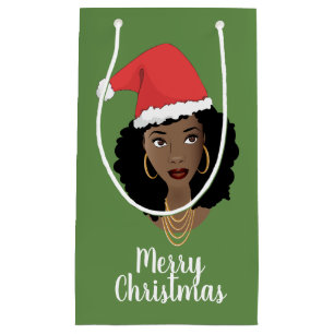God Jul! Black Woman, Red Santa Hat, Grönt