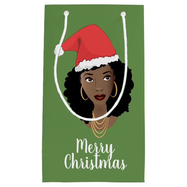 God jul! Black Woman, Red Santa Hat, Grönt (Framsidan)