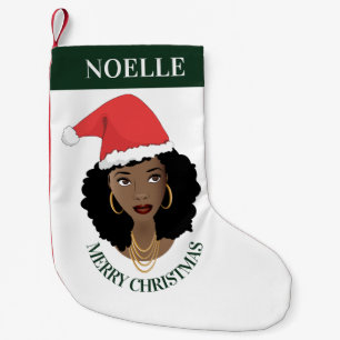 God jul, Black Woman, Red Santa Hat, Grönt Liten Julstrumpa