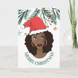 God jul, Black Woman, Red Santa Hat Kort