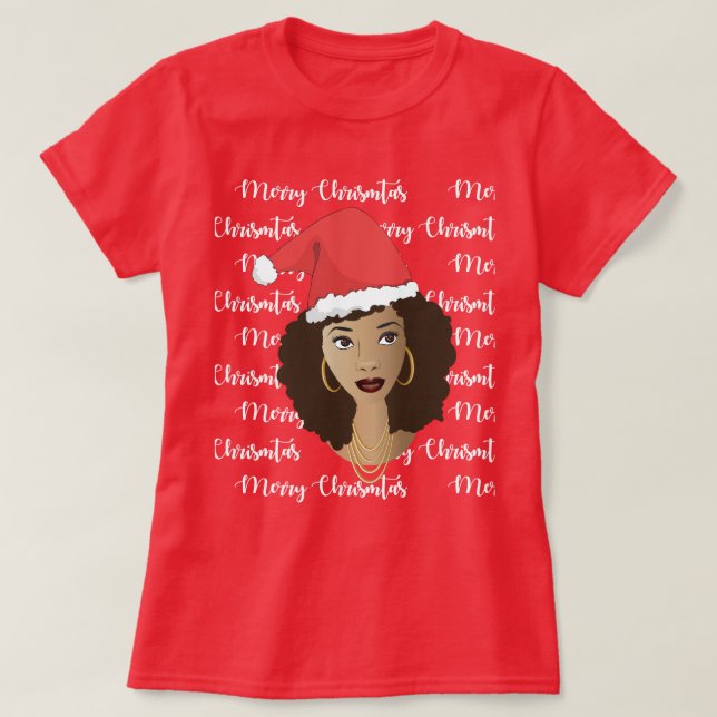 God jul, Black Woman, Red Santa Hat T-Shir T Shirt (Design framsida)