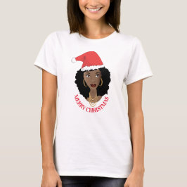 God jul, Black Woman, Red Santa Hat T Shirt