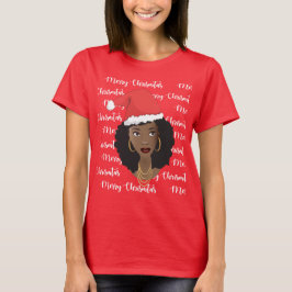 God jul, Black Woman, Red Santa Hat T Shirt