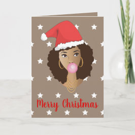 God jul, Black Woman, Santa Hat, Bubblegum Kort