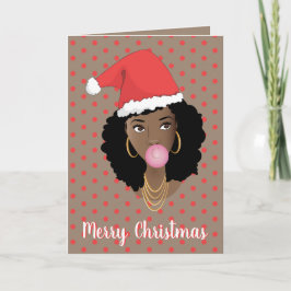God jul! Black Woman, Santa Hat, Bubblegum Kort