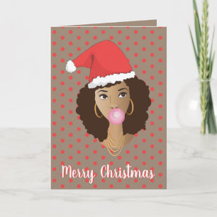 God jul! Black Woman, Santa Hat, Bubblegum Kort
